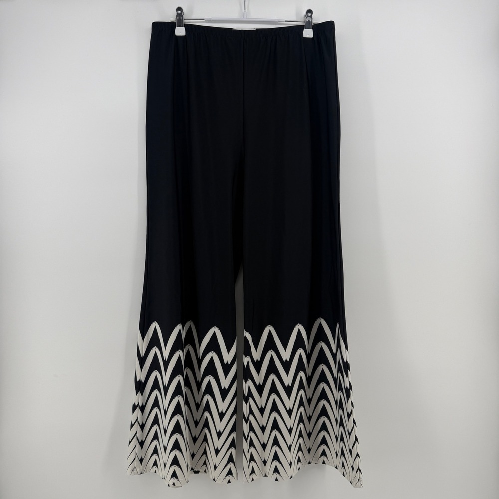 Tara Grinna Womens Large Black White Chevron Wide Leg Palazzo Pants Made in USA